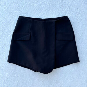 D.Ark Asymmetrical Mini Skort Women's Size Small Black Wrap-Front Pockets